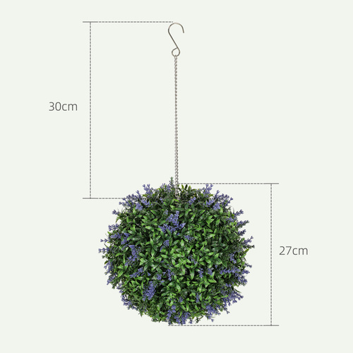 HOMCOM Set of 2 Artificial Plant Topiary Balls, UV-protected Fake Decorative Plants, Purple
