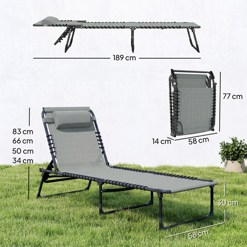 Outsunny Folding Sun Lounger, with Four-Position Back - Light Grey
