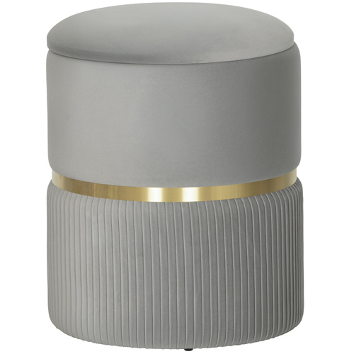 HOMCOM Velvet-Feel Storage Ottoman - Light Grey