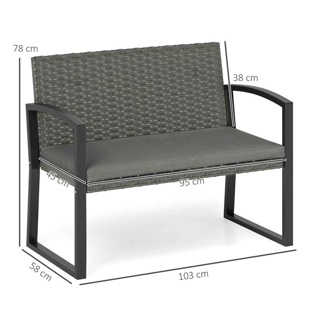 Outsunny Two-Seater Rattan Garden Bench - Light Grey