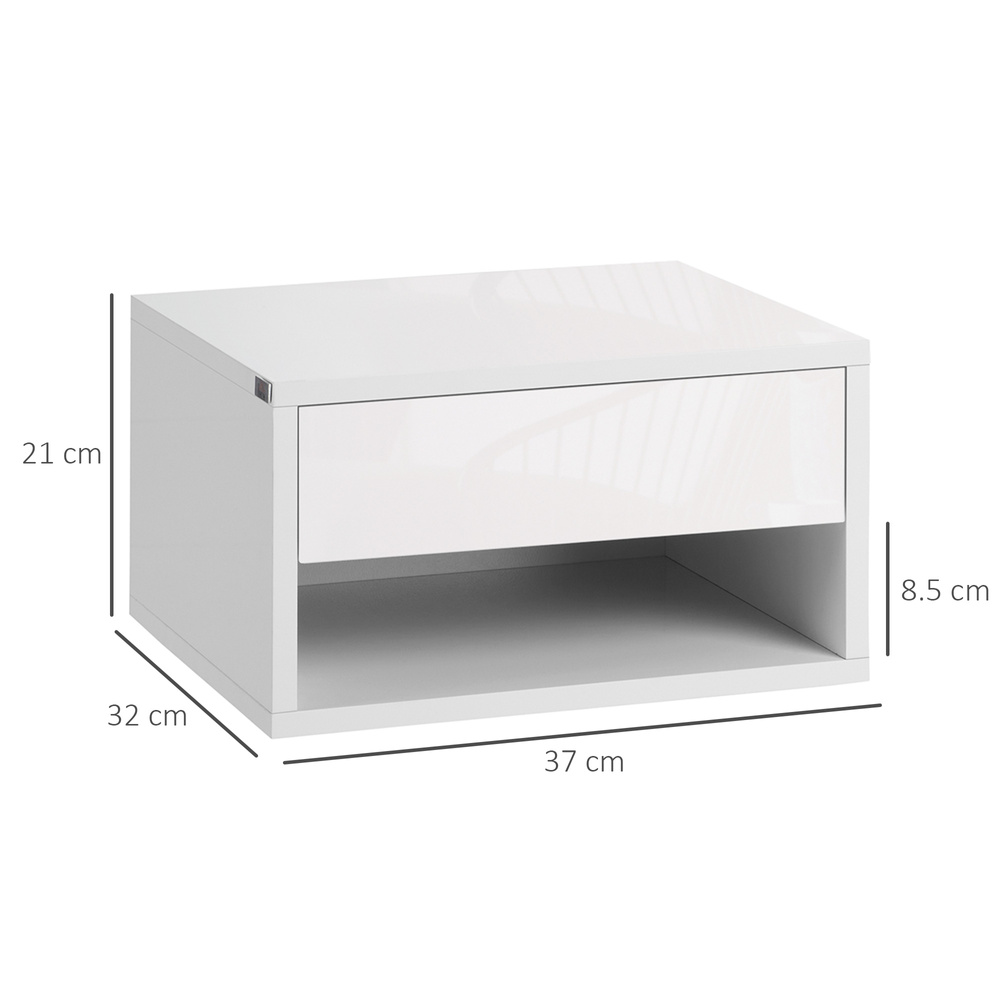 HOMCOM Set of Two Floating Bedside Tables - High Gloss White