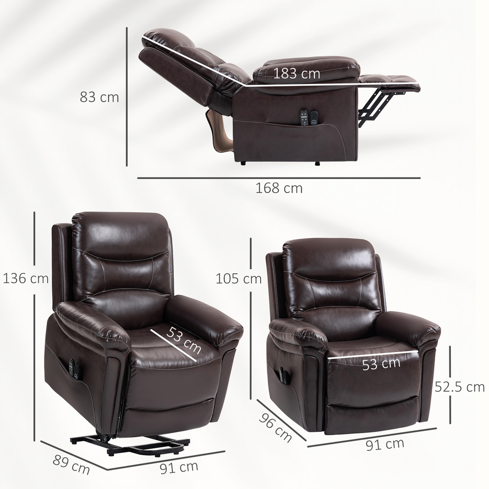 HOMCOM Power Lift Recliner Chair with Vibration Massage, Heat, USB - Brown