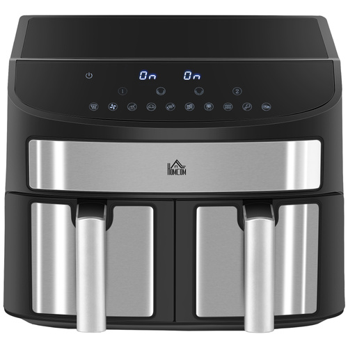 HOMCOM Dual Zone Air Fryer, 10-in-1 8L with Sync Cook & Sync Finish, 60-Minute Timer for Oil Free & Low Fat Cooking, 2400W