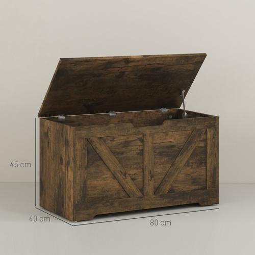 HOMCOM 100L Home Storage Box, with Safety Hinges - Rustic Brown