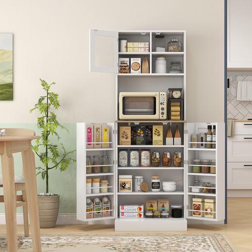 HOMCOM Two-Part Kitchen Storage Cabinet - White