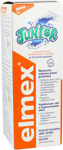 Elmex Junior Płyn Do Płukania Jamy Ustnej Dla Dzieci Łagodny Miętowy Smak 400 ml