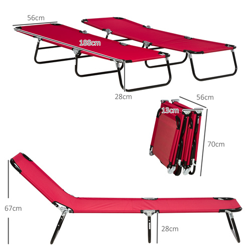 Outsunny Set of Two Folding Sun Loungers - Red