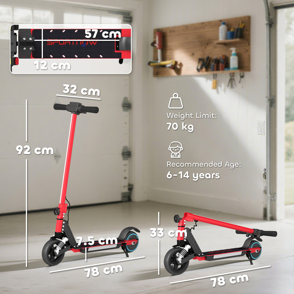 SPORTNOW Folding Electric Scooter for Kids, with Dual Brakes, Front Suspension, LED Colourful Lights, Red