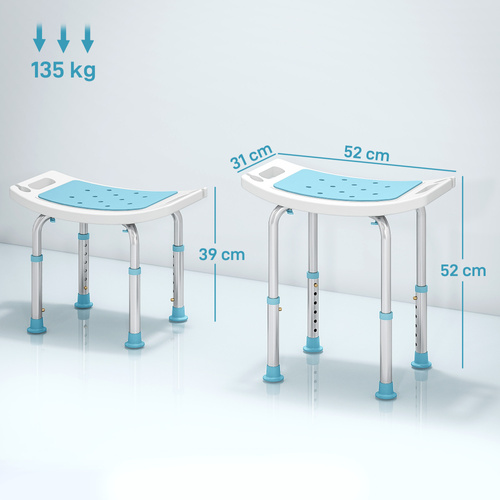 HOMCOM Shower Chair, Adjustable Height Shower Stool with Aluminium Frame and Non-Slip Feet, Bathtub Stool Seat for Elderly Disabled Handicap, Turquoise