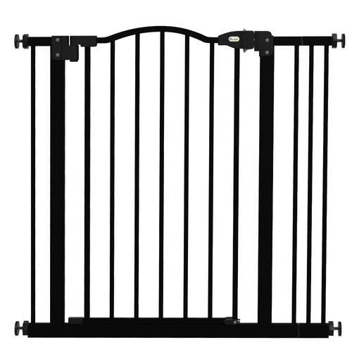 PawHut Metal 74-87cm Adjustable Pet Gate Safety Barrier w/ Auto-Close Door Black
