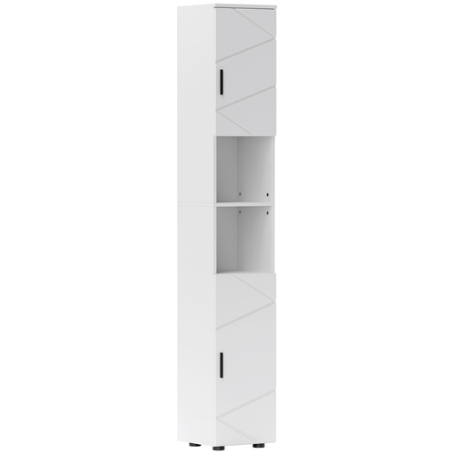 kleankin Line Embossed Tall Bathroom Storage Cabinet - White