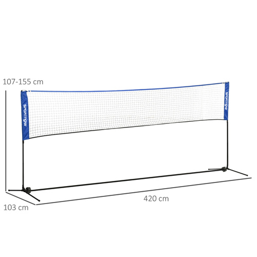 SPORTNOW 4m Badminton Net, Height Adjustable Outdoor Sports Net, with Carry Bag, for Tennis, Pickleball, Volleyball, Blue