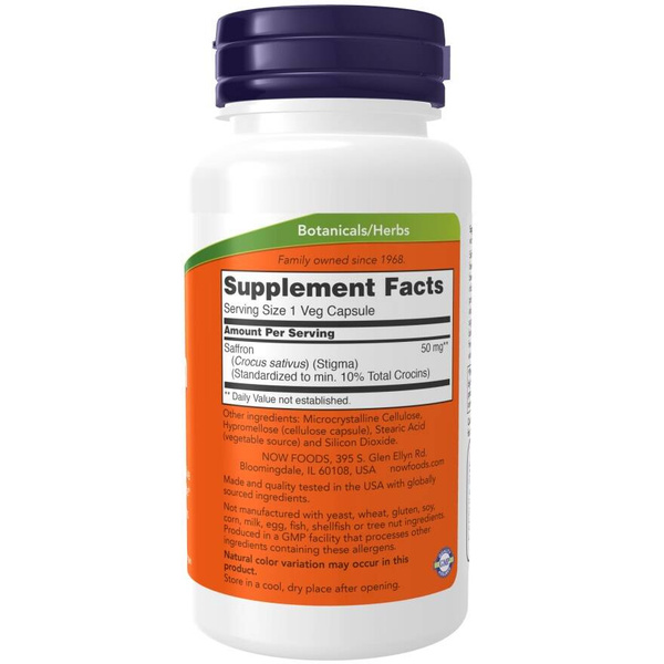 Now Foods Saffron 50mg Saffron Restful Sleep & Relaxation 60 Capsules