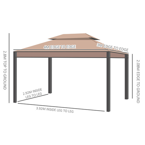 Outsunny 3 x 4m Garden Gazebo, Double Roof Marquee Canopy Shelter with Sidewalls, Solid Steel Frame for Garden, Lawn, Backyard and Deck