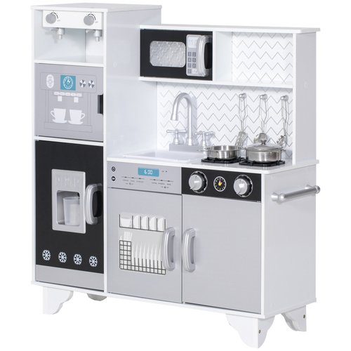 AIYAPLAY Kids Play Kitchen with Sound, Ice/Coffee Maker, Utensils, Microwave, Stainless Steel Utensils, for 3-6 Years