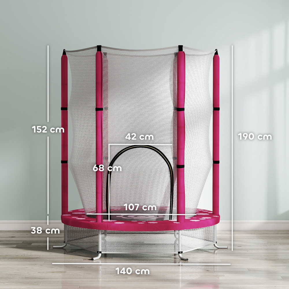 AIYAPLAY 4.6ft Toddler Trampoline w/ Safety Enclosure Net, for Indoor Outdoor Use, Ages 3-6 Years, Pink