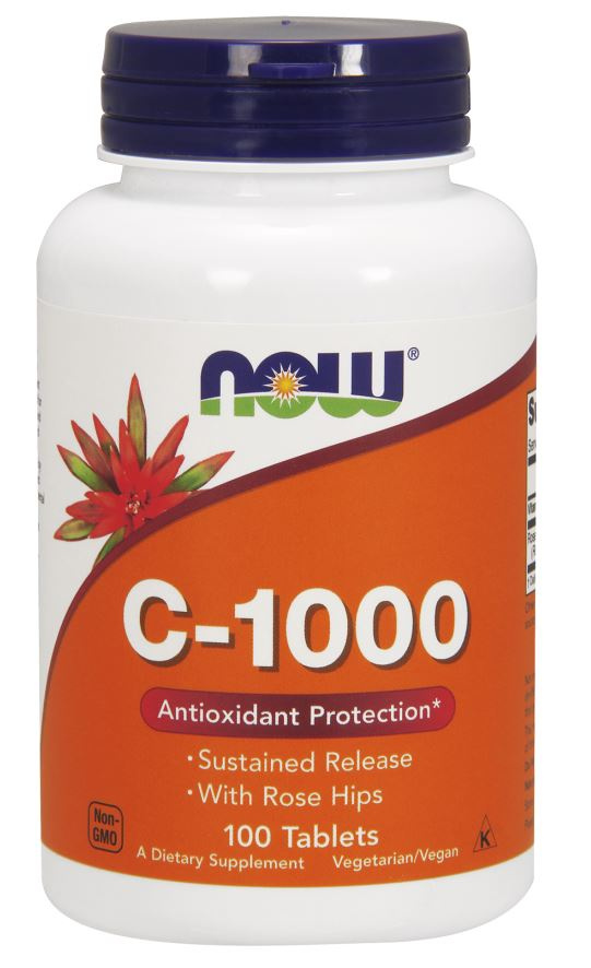 NOW Foods Vitamin C-1000 with Rose Hips Sustained Release For Immune Support 100 Tablets