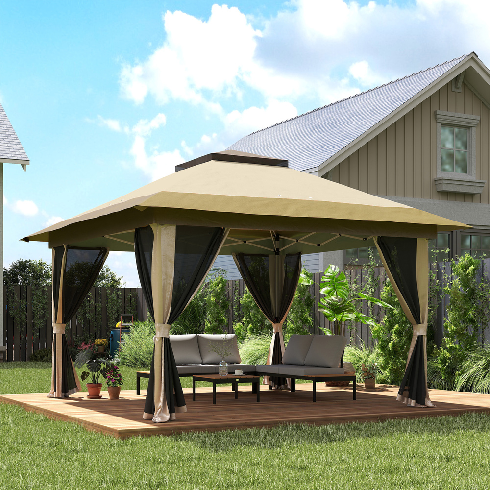 Outsunny 3.6 x 3.6m Pop-Up Gazebo, with Accessories - Beige
