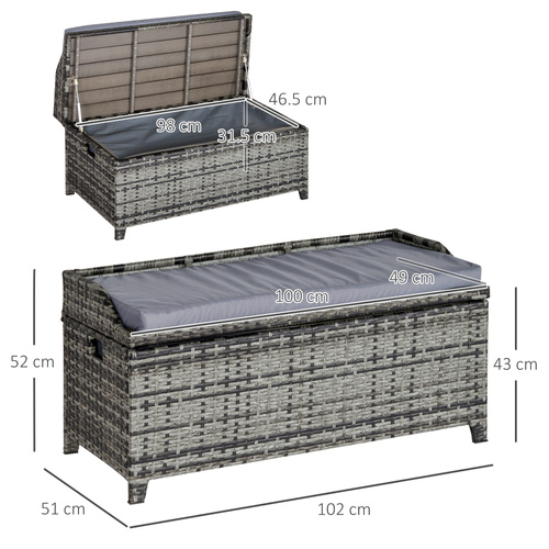 Outsunny 130 L Rattan Garden Storage Box, with Seat - Mixed Grey