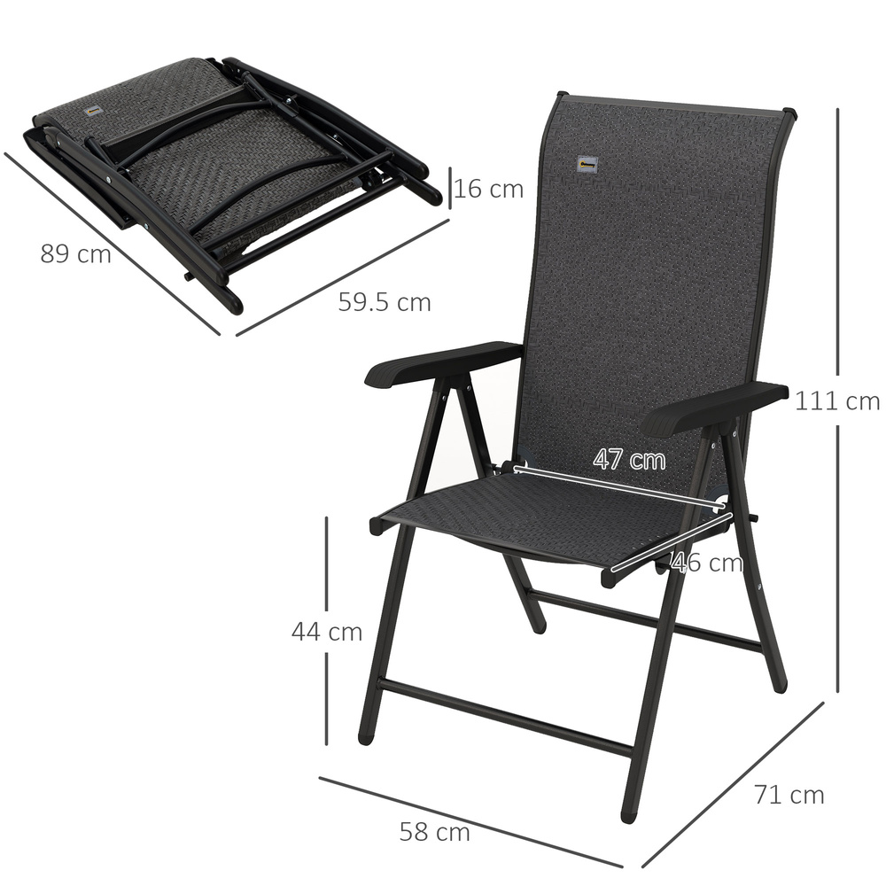 Outsunny Set of Two Folding Garden Chairs, with Seven-Position Adjustable Backs - Grey