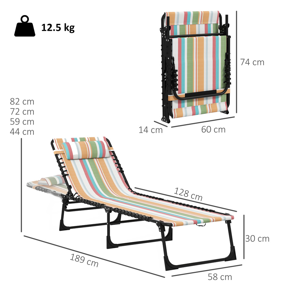 Outsunny Set of Two Folding Sun Loungers, with Four-Position Backs - Multicoloured