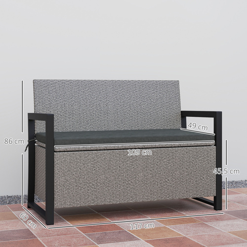Outsunny 151.5L Storage Garden Bench, with Cushion - Grey