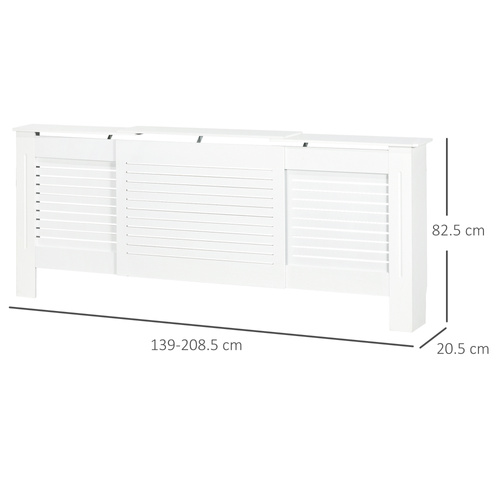HOMCOM Set of 2 MDF Extendable Radiator Cover with Cabinet Shelving, Home Office Slatted Design, White 139-208.5L x 20.5W x 82.5H cm