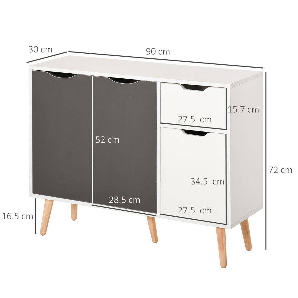 HOMCOM Sideboard Floor Standing Storage Cabinet with Drawer and Solid Wood Legs for Bedroom, Living Room, Home Office, Grey