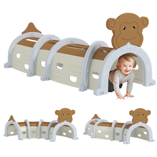 AIYAPLAY Monkey-Design Kids Play Tunnel for Crawling, Climbing, for ages 3-6 Years, Brown