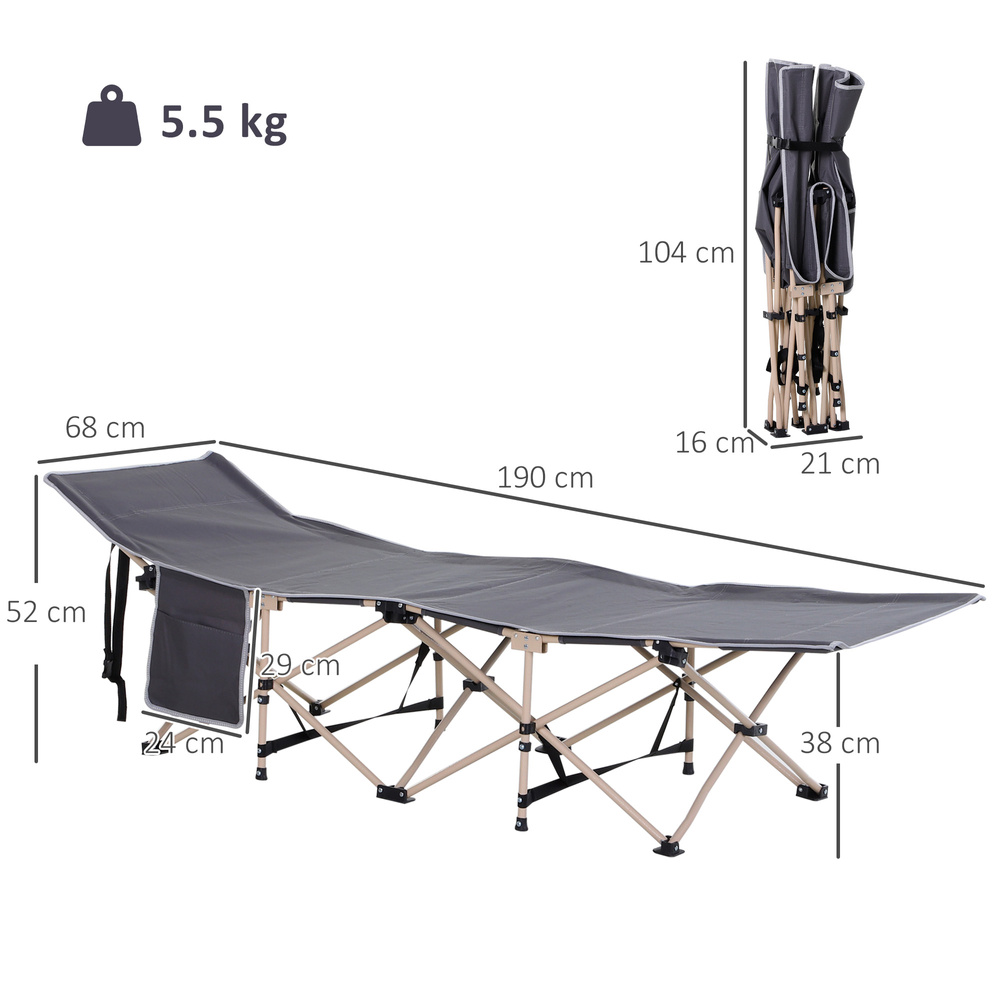 Outsunny Single Steel Frame Portable Camping Cot, with Carry Bag - Grey
