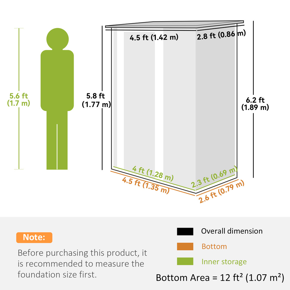 Outsunny 5ft x 3ft Garden Storage Shed, Outdoor Metal Shed with Sloped Roof, Lockable Door for Tools, Equipment, Green