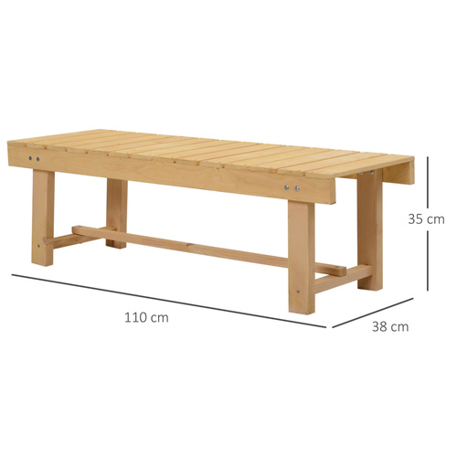 Outsunny Wooden Garden Benches, 2 Seater Outdoor Benches, Fir Wood Backless Patio Loveseat with Slatted Seat for Park, 110 x 38 x 35 cm, 3 Pieces, Natural Wood Finish