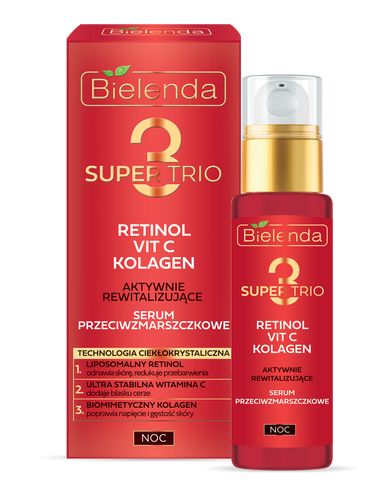 Bielenda Super Trio 3 Retinol Vit.C Collagen Actively Revitalizing Anti-Wrinkle Night Serum 30ml