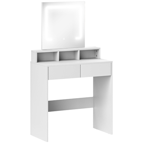 HOMCOM Storage Dressing Table, with LED Light Mirror - White
