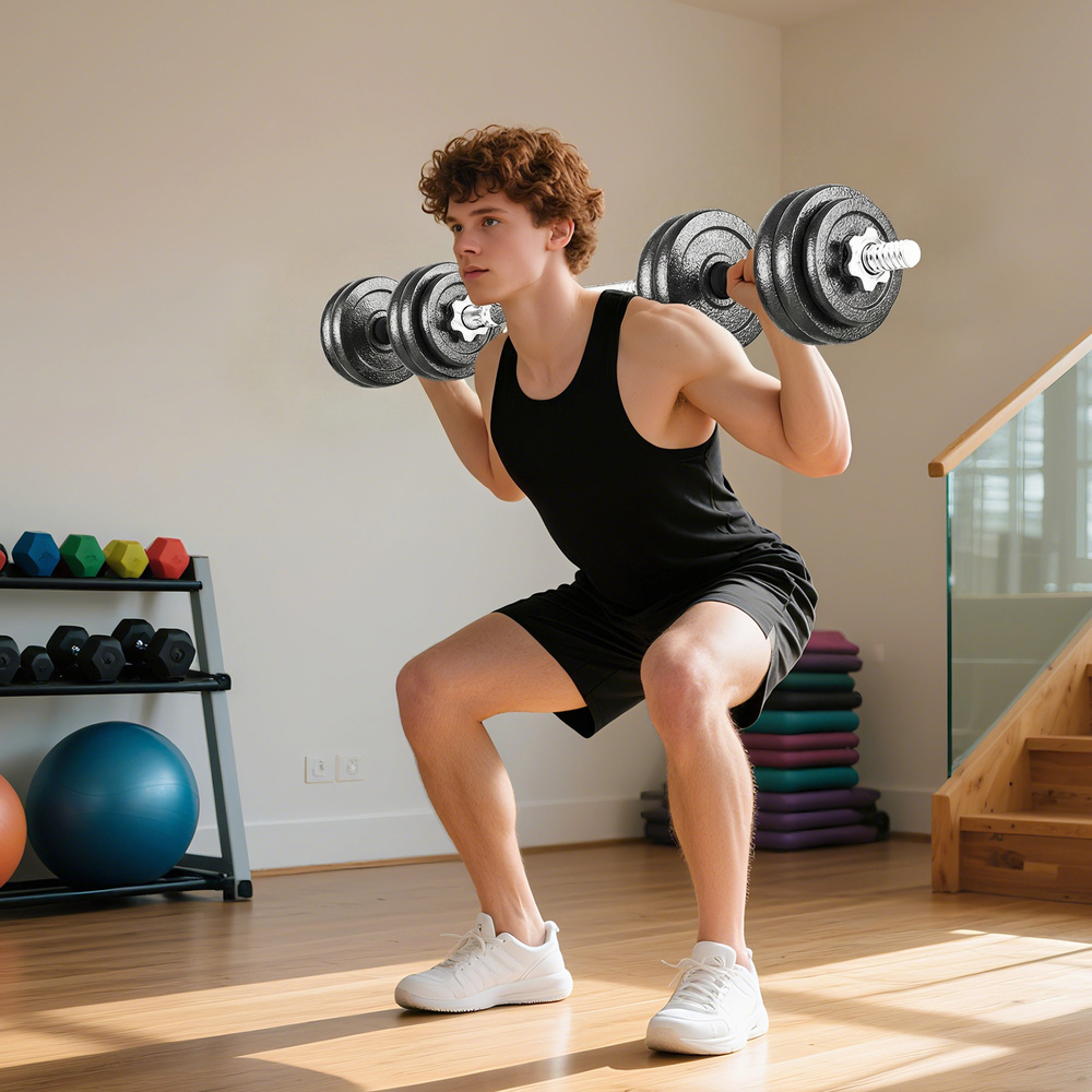 SPORTNOW 2-in-1 Adjustable Dumbbells Set, 30kg Cast Iron Weights Dumbbells Set with Non-Slip Grip for Strength Training, Weight Lifting, Bodybuilding, Home Gym Workout Equipment for Men & Women