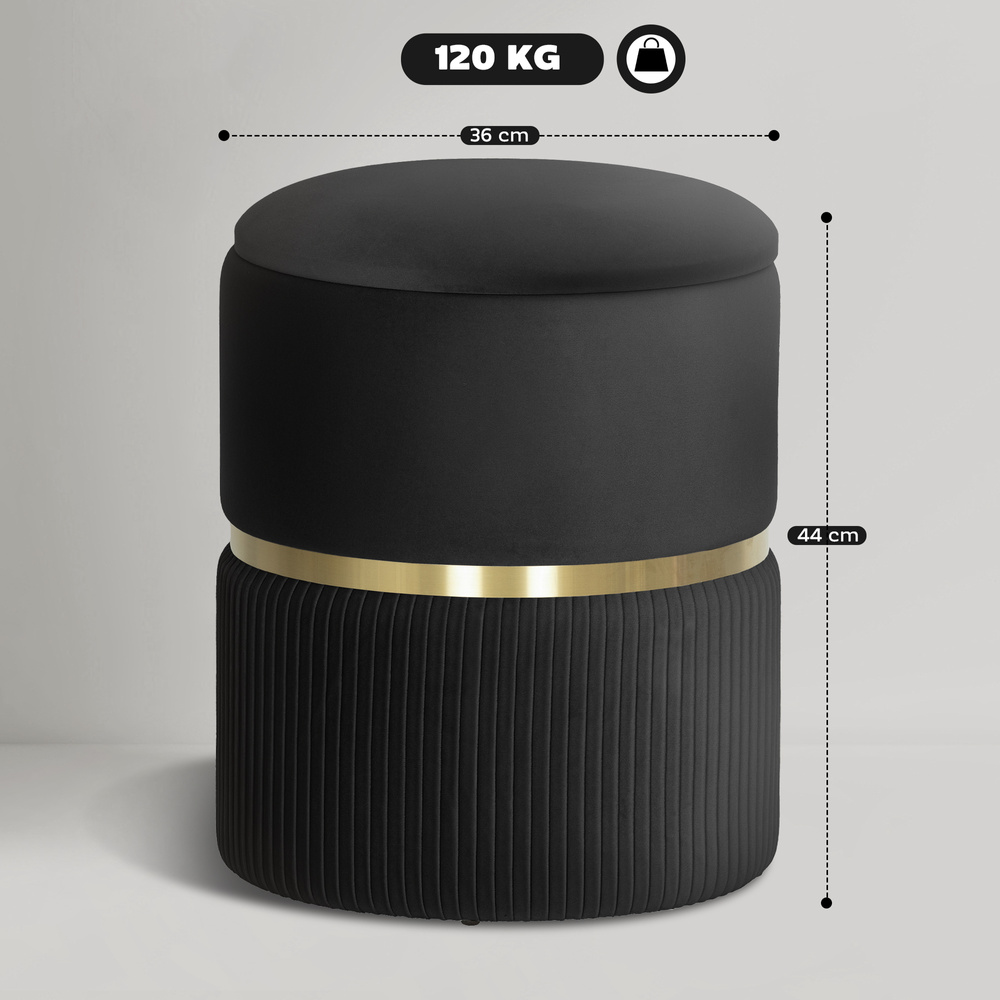 HOMCOM Velvet-Feel Storage Ottoman - Black