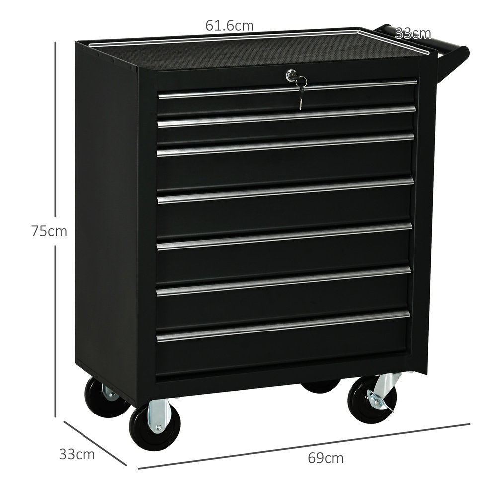 DURHAND 7-Drawer Tool Box on Wheels, Lockable Tool Cabinet with EVA Pat & Ball Bearing, Matte Black