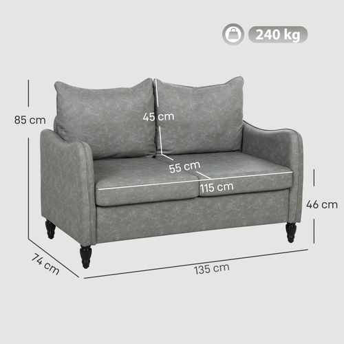 HOMCOM Faux Leather Marble-Effect Two-Seater Sofa - Grey
