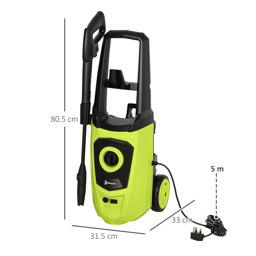 DURHAND 1800W High Pressure Washer, 150 Bar Pressure, 510 L/h Flow, High-Performance Portable Power Jet Wash Cleaner Green