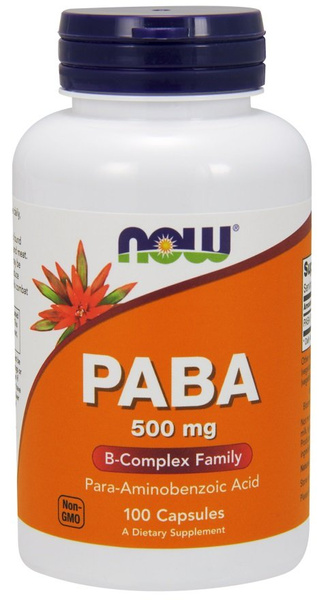 Now Foods PABA 500mg Kwas P-Aminobenzoesowy 100 Kapsułek