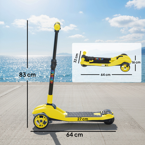 AIYAPLAY Three-Wheel Foldable Electric Scooter for Kids Aged 6-10 Years, Yellow