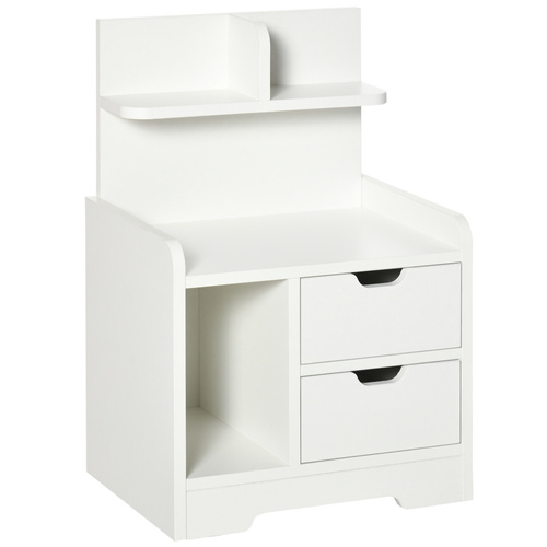 HOMCOM Bedside Table, Small Bedside Cabinet with 2 Drawers and Storage Shelves, Modern Nightstand for Bedroom, White
