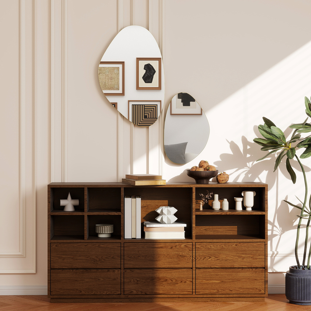 HOMCOM Set of 2 Pebble-Shaped Wall Mirror - Gold Tone