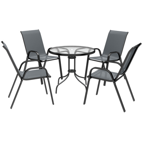 Outsunny Five-Piece Steel Patio Set, with Glass-Top Table - Dark Grey