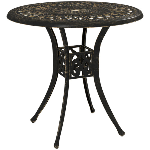 Outsunny 78 cm Round Garden Dining Table with Parasol Hole Antique Cast Aluminium Outdoor Table Only, Bronze Tone