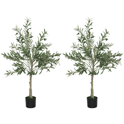 HOMCOM Set of Two Silk Leaf Artificial Olive Trees