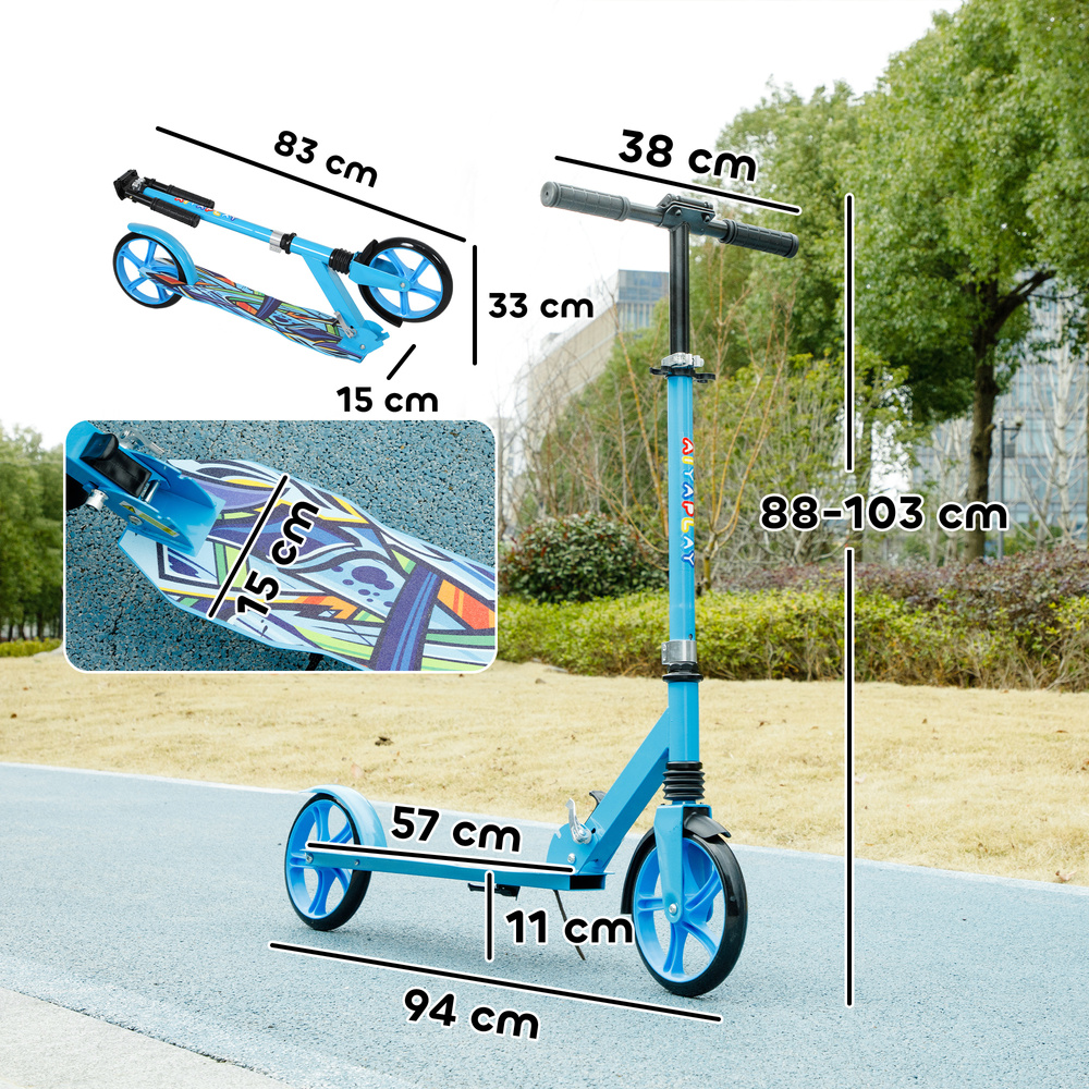 AIYAPLAY Foldable Kids Scooter with Adjustable Handlebar, 200mm Big Wheel, Rear Fender Brake, for Ages 6-12 Years, Blue