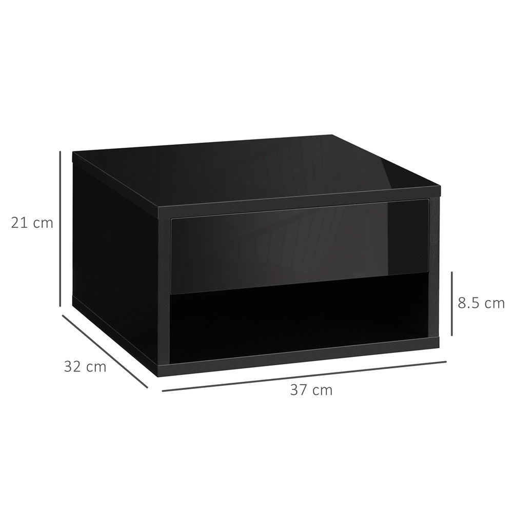HOMCOM Floating Bedside Tables Set of 2, Wall Mounted Nightstand, High Gloss Black