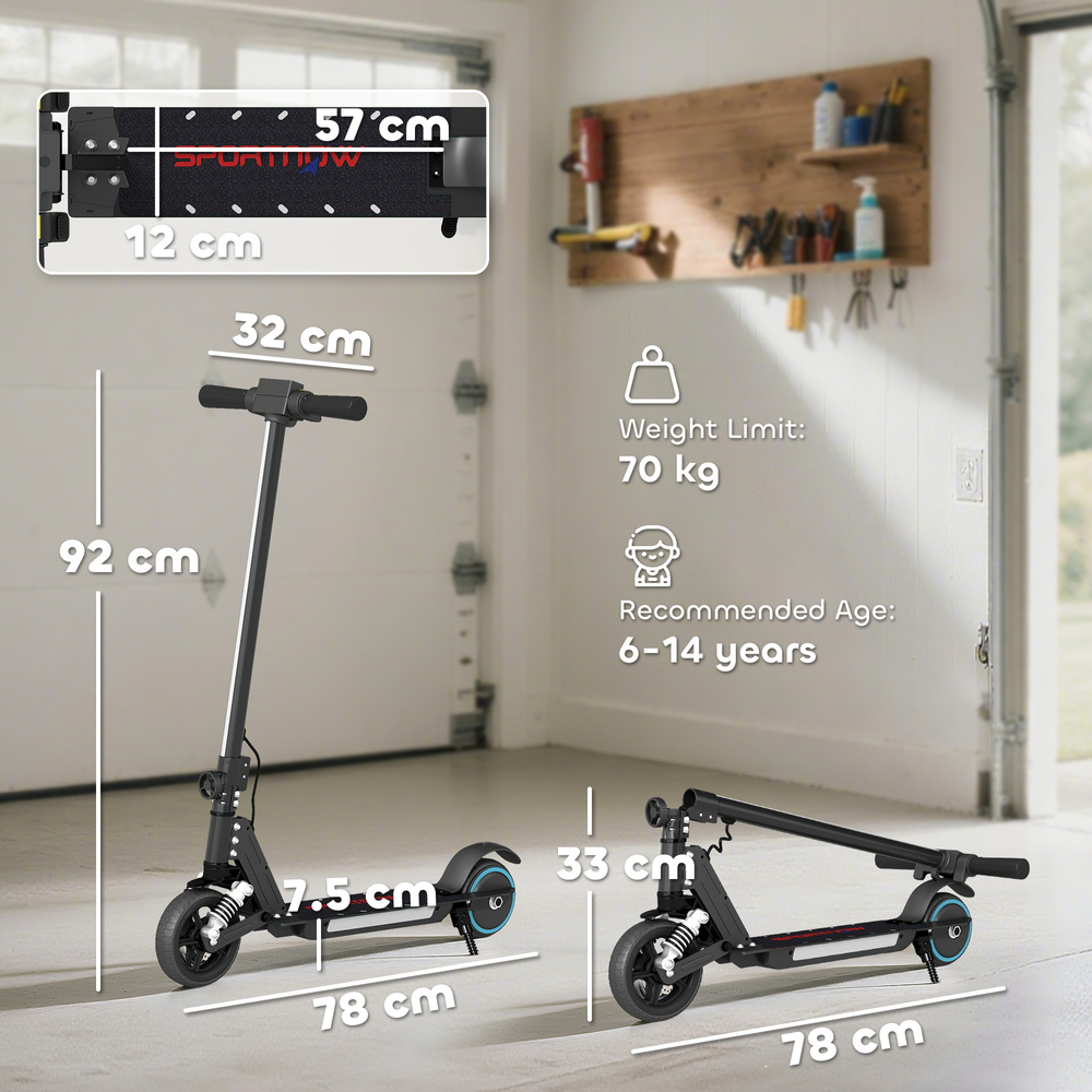 SPORTNOW Folding Electric Scooter for Kids, with Dual Brakes, Front Suspension, LED Colourful Lights, Black