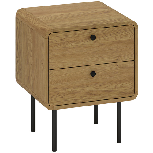 HOMCOM Bedside Table with 2 Drawers and Steel Legs - Oak